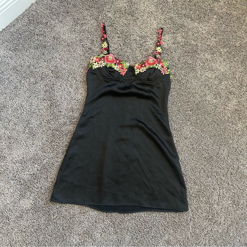 NanaMacs Black Floral Embroidered Mini Dress